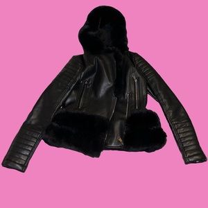 Faux legit leather jacket with hood